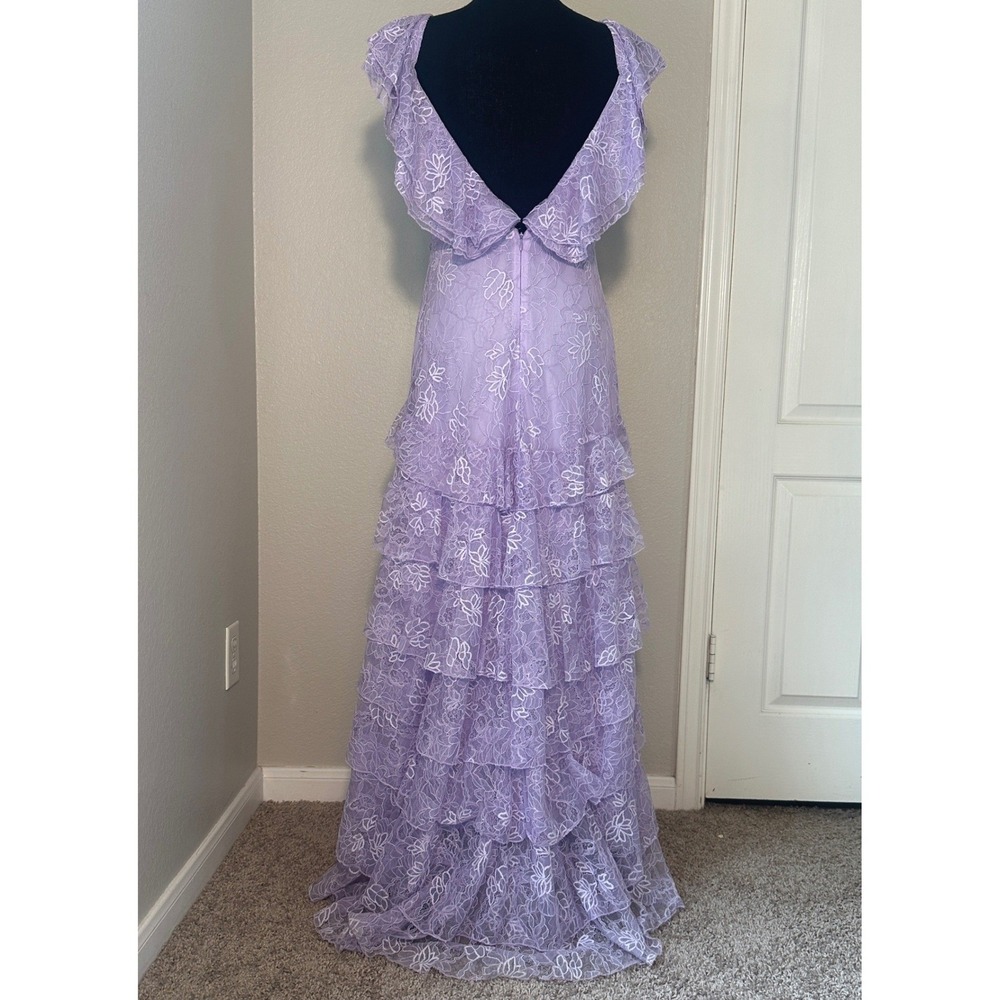 Sau Lee Lavender Lace Rosie Gown, Tiered Skirt Low Back‎ Boho Romantic Formal 10 - Picture 4 of 13